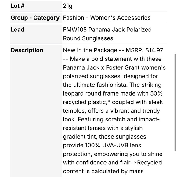 NWT Panama Jack x Foster Grant Women’s Polarized Sunglasses - Picture 4 of 4